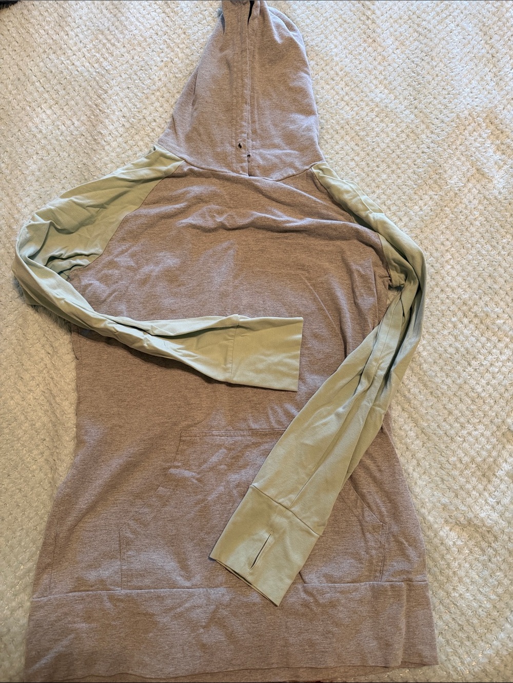 Women's Zip-Up Sweater Hoodie in grey with Sage Sleeves